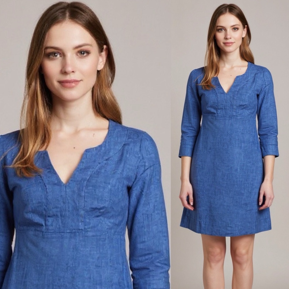 Boden Blue 100% Linen Tunic Coastal Grandma Dress Size 12 R